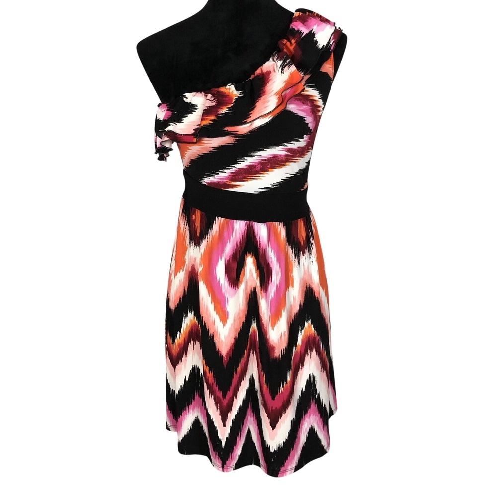 Vintage Y2K! WRAPPER Size Medium Colorful iKat Inspired One Shoulder Mini Dress